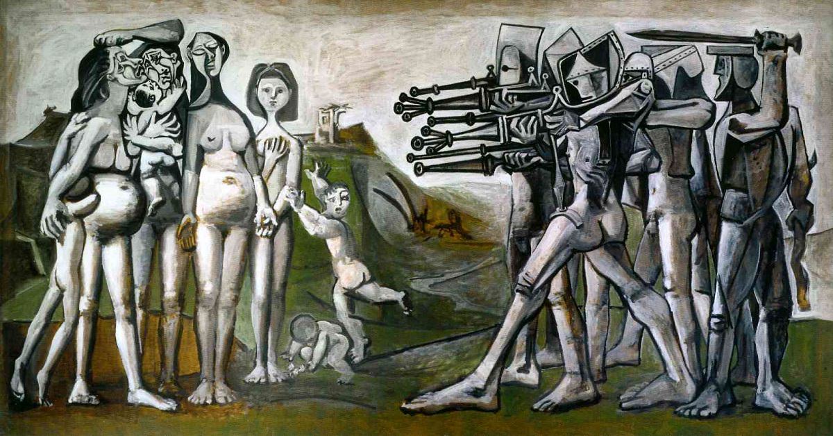 Massacre in Korea, Pablo Picasso, 1951, Oil on plywood, 110 cm × 210 cm, Musée Picasso, Paris